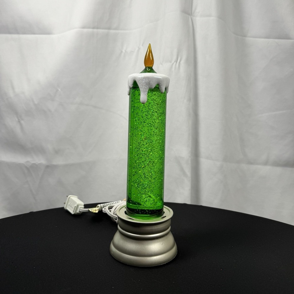 Green Glitter Motion Lamp Electric Candle Light Christmas Holiday Decor Vintage